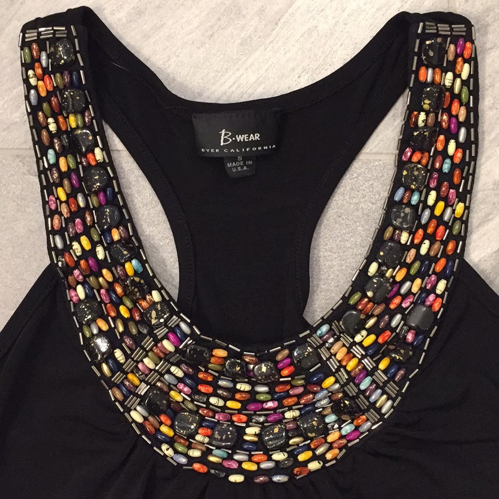 B Wear Black Beaded Colorful Tank Top
